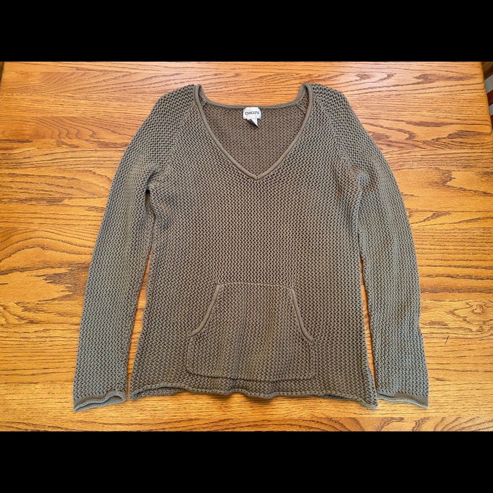 Chicos Open-Stitch Olive Green Sweater